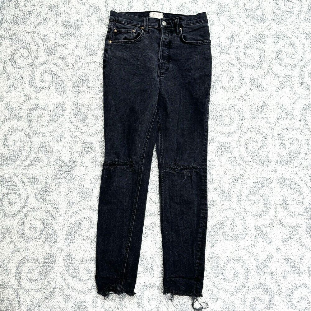 Free People We The Free Jeans Women's 28 Gray Charcoal Skinny Dark Button Fly‎